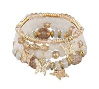 4Pcs Set Bohemian Butterfly Crystal Stone Stretch Pendant Bracelets for Women Gold Beaded Stackable Stretch Bracelet Colorful Charm Jewelry Boho Summer Beach, metal bead stone, stone
