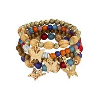 4Pcs Set Bohemian Butterfly Crystal Stone Stretch Pendant Bracelets for Women Gold Beaded Stackable Stretch Bracelet Colorful Charm Jewelry Boho Summer Beach, metal bead stone, stone