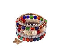 4Pcs Set Bohemian Butterfly Crystal Stone Stretch Pendant Bracelets for Women Gold Beaded Stackable Stretch Bracelet Colorful Charm Jewelry Boho Summer Beach, metal bead stone, stone