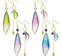4PCS/set butterfly earrings, fresh and fashionable ins simulation cicada wing earrings, One Size, Copper, Agate