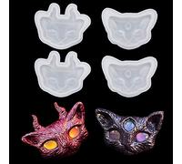 4Pcs/Set Cat Silicone Resin Epoxy Molds Crystal Beading Jewelry DIY Devil Cat Head with Three Eyes and Horns Necklace Pendant Casting Mold Hand Craft Resin Molds Cake Fondant Molds