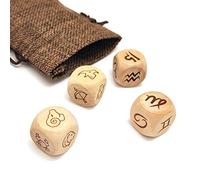 4Pcs/Set Creative Zodiac Wooden Dice Set - 2 Pairs 12 Constellation Symbol Pattern Dices for Tarot Game Divination Accessory (Version1+Version2)