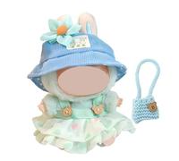 4Pcs Set Doll Skirt for Labubu, Soft Fabric Dress Outfit with Adjustable Waist, Princess Style Costume Accessory for Kids & Collectors (Green Heart Dress + Flower Hair Accessory + Blue Hat)