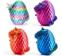 4PCS/Set Dragon Egg, 3D Printed Dragon Egg Toys, Full Articulated Crystal Dragon With Easter Egg - Fidget Toys for Executive Home Office Desk, 3D Printed Animals Set (8CM Set)