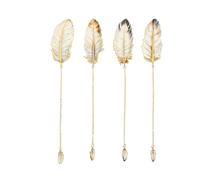 4pcs/Set Exquisite Metal Feather Pendant Bookmark, Metal Feather Bookmark for Studying and Working