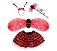 4Pcs/Set Kid Fairy Costume Set Ladybird Bee Glitter Cute Wing Striped Layered Tu Hair Styling Accessories For Women Velvet Scrunchies For Headband Pins Bands For Women's Clips Barrettes Ponytail