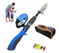 4Pcs/Set Kids Fishing Set Portable Telescopic Fishing Rod 6-Section Beginner Pole with Spinning Reel, Portable Bag, Tackle Box for Boys, Girls, Youth Gift (Blue)
