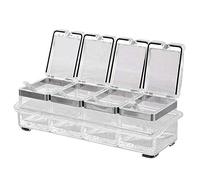 4pcs/Set Kitchen Spice Jars, Acrylic Seasoning Jar Seasoning Pots Spice Rack&4 Serving Spoons, Condiment Storage Organizer Box, Salt Shaker Seasoning Box,Condiment Bottles with Tray for Pepper Sugar