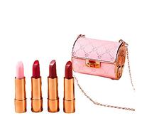 4Pcs Set Matte Shimmering Velvet Lipstick + fashion Korean Chain Bag Lipstick Lasting Up Set Y8V3 Engraved Long Fashion Bag Make