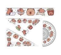 4PCS Set of Cute Capybara Ruler Set, Stationery Sets Includes Protractor, Triangle Ruler, and Ruler, Which Are Essential for Geometry and Mathematics Learning Stationery Sets
