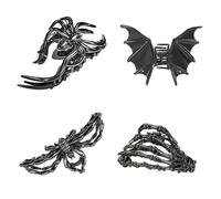 4PCS Set of European and American Gun Black Metal Hair Claw, Halloween Hair Clips, Including Spider, Bat and Other Shapes, Gothic Accessories Is a Beautiful Hair Accessory for Halloween Cosplay