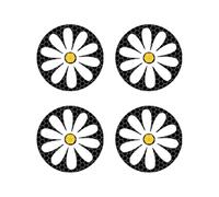 4pcs/Set Reflective Sunflower Daisy Car Wheel Hub Center Cap Sticker Night Safety Warning Floral Decal Sun Flower Car Body Decor Decal (White)
