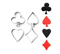 4Pcs/Set SMALL SIZE Casino Playing Cards Suit Stainless Steel Cookie Cutters Poker Playing Bridge Fondant Cutters Set Cake Decorating Tool (Spade, Heart, Club and Diamond)