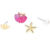 4pcs/Set Summer Beach Starfish Shell Imitation Pearl Charm Stud Earrings Creative Alloy Charm Piercing Earring Jewelry Gift for Women, Golden GirlsDurability