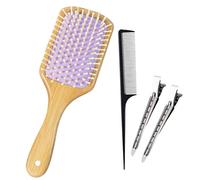 4Pcs Set Wooden Hair Brush, Hairbrush Included in the are Two Large Silver Hair Clips with for Long Short Curly Thick Thin for All Hair Types,No More Tangle Helping You Have Shiny Hair