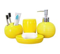 4Pcs/Set Yellow Bathroom Accessories Set Ceramic Soap Dispenser with Toothbrush Holder, Cup and Soap Dish Bright Bathroom Decor for Home Hotel Washroom