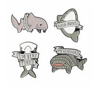 4Pcs Shark Letter Brooches Lapel Pins Set for Women Unisex Fashion Funny Cartoon Hammerhead Shark Whale Shark Ocean Animal Badges Pin Backpack Jeans Shirt Bag Decorations Animal Protection Jewelry