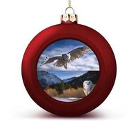 4PCS Shatterproof Christmas Ball Ornaments 3 Inch PC Plastic Xmas Tree Hanging Decor, Animals and Landscapes Ornaments with Festive Designs for Tree & Home Decor, Red-Style