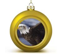 4PCS Shatterproof Christmas Ball Ornaments 3 Inch PC Plastic Xmas Tree Hanging Decor, Animals Bald Eagle Ornaments with Festive Designs for Tree & Home Decor, Golden-Style