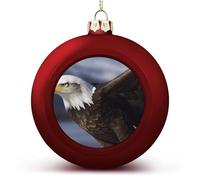 4PCS Shatterproof Christmas Ball Ornaments 3 Inch PC Plastic Xmas Tree Hanging Decor, Animals Bald Eagle Ornaments with Festive Designs for Tree & Home Decor, Red-Style