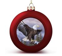 4PCS Shatterproof Christmas Ball Ornaments 3 Inch PC Plastic Xmas Tree Hanging Decor, Bald Eagle Ornaments with Festive Designs for Tree & Home Decor, Red-Style