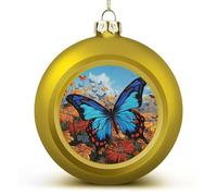 4PCS Shatterproof Christmas Ball Ornaments 3 Inch PC Plastic Xmas Tree Hanging Decor, Big Butterfly Ornaments with Festive Designs for Tree & Home Decor, Golden-Style