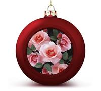 4PCS Shatterproof Christmas Ball Ornaments 3 Inch PC Plastic Xmas Tree Hanging Decor, Blossoming Rose Flowers Ornaments with Festive Designs for Tree & Home Decor, Red-Style