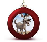 4PCS Shatterproof Christmas Ball Ornaments 3 Inch PC Plastic Xmas Tree Hanging Decor, Cartoon Donkey Ornaments with Festive Designs for Tree & Home Decor, Red-Style