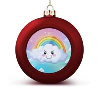 4PCS Shatterproof Christmas Ball Ornaments 3 Inch PC Plastic Xmas Tree Hanging Decor, Cartoon Smiling Cloud Rainbow Ornaments with Festive Designs for Tree & Home Decor, Red-Style