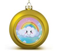 4PCS Shatterproof Christmas Ball Ornaments 3 Inch PC Plastic Xmas Tree Hanging Decor, Cartoon Smiling Cloud Rainbow Ornaments with Festive Designs for Tree & Home Decor, Golden-Style