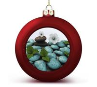 4PCS Shatterproof Christmas Ball Ornaments 3 Inch PC Plastic Xmas Tree Hanging Decor, Cobblestone Zen Flowers Ornaments with Festive Designs for Tree & Home Decor, Red-Style