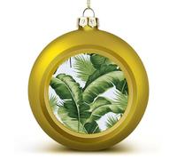 4PCS Shatterproof Christmas Ball Ornaments 3 Inch PC Plastic Xmas Tree Hanging Decor, Cute Green Palm Leaves Ornaments with Festive Designs for Tree & Home Decor, Golden-Style