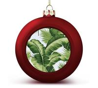 4PCS Shatterproof Christmas Ball Ornaments 3 Inch PC Plastic Xmas Tree Hanging Decor, Cute Green Palm Leaves Ornaments with Festive Designs for Tree & Home Decor, Red-Style
