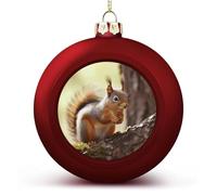 4PCS Shatterproof Christmas Ball Ornaments 3 Inch PC Plastic Xmas Tree Hanging Decor, Funny Squirrel Ornaments with Festive Designs for Tree & Home Decor, Red-Style