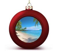 4PCS Shatterproof Christmas Ball Ornaments 3 Inch PC Plastic Xmas Tree Hanging Decor, Hawaiian Beach with Palm Trees Ornaments with Festive Designs for Tree & Home Decor, Red-Style