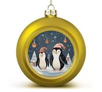 4PCS Shatterproof Christmas Ball Ornaments 3 Inch PC Plastic Xmas Tree Hanging Decor, Merry Christmas Penguins Ornaments with Festive Designs for Tree & Home Decor, Golden-Style