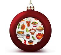 4PCS Shatterproof Christmas Ball Ornaments 3 Inch PC Plastic Xmas Tree Hanging Decor, Mexican Salsa Symbols Ornaments with Festive Designs for Tree & Home Decor, Red-Style
