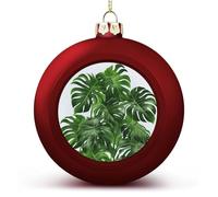 4PCS Shatterproof Christmas Ball Ornaments 3 Inch PC Plastic Xmas Tree Hanging Decor, Monstera Deliciosa Banana Palm Ornaments with Festive Designs for Tree & Home Decor, Red-Style