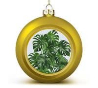 4PCS Shatterproof Christmas Ball Ornaments 3 Inch PC Plastic Xmas Tree Hanging Decor, Monstera Deliciosa Banana Palm Ornaments with Festive Designs for Tree & Home Decor, Golden-Style