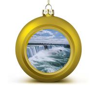 4PCS Shatterproof Christmas Ball Ornaments 3 Inch PC Plastic Xmas Tree Hanging Decor, Niagara Falls Ornaments with Festive Designs for Tree & Home Decor, Golden-Style