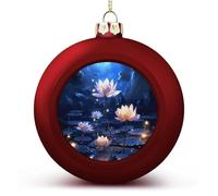 4PCS Shatterproof Christmas Ball Ornaments 3 Inch PC Plastic Xmas Tree Hanging Decor, Night Flowers Ornaments with Festive Designs for Tree & Home Decor, Red-Style