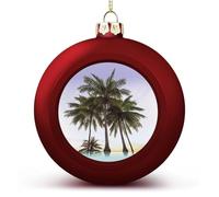 4PCS Shatterproof Christmas Ball Ornaments 3 Inch PC Plastic Xmas Tree Hanging Decor, Palm Tree Ornaments with Festive Designs for Trees & Home Decor, Red-Style