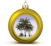 4PCS Shatterproof Christmas Ball Ornaments 3 Inch PC Plastic Xmas Tree Hanging Decor, Palm Tree Ornaments with Festive Designs for Trees & Home Decor, Golden-Style