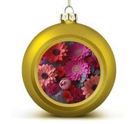 4PCS Shatterproof Christmas Ball Ornaments 3 Inch PC Plastic Xmas Tree Hanging Decor, Red Flowers Ornaments with Festive Designs for Tree & Home Decor, Golden-Style