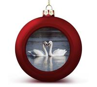 4PCS Shatterproof Christmas Ball Ornaments 3 Inch PC Plastic Xmas Tree Hanging Decor, Romantic White Swan Ornaments with Festive Designs for Tree & Home Decor, Red-Style