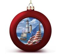 4PCS Shatterproof Christmas Ball Ornaments 3 Inch PC Plastic Xmas Tree Hanging Decor, Sea to Shining Sea Patriotic Ornaments with Festive Designs for Tree & Home Decor, Red-Style