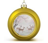 4PCS Shatterproof Christmas Ball Ornaments 3 Inch PC Plastic Xmas Tree Hanging Decor, Sika Deer Ornaments with Festive Designs for Tree & Home Decor, Golden-Style