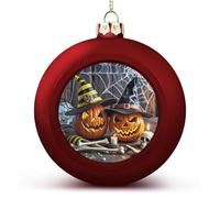 4PCS Shatterproof Christmas Ball Ornaments 3 Inch PC Plastic Xmas Tree Hanging Decor, Smiling Strange Pumpkin Ornaments with Festive Designs for Tree & Home Decor, Red-Style