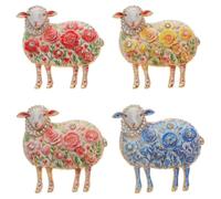 4pcs Sheep Brooch Pin Rose Floral Rhinestone Zinc Alloy for Women | Three Dimensional Lamb Motif, Secure Settings, Lightweight Finish, for Dresses and Bags, Year of Sheep