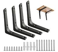 4PCS Shelf Bracket, 150 * 125mm Right Angle Wall Brackets with 16 Pcs Screws Heavy Duty Shelf Support for Table Bookshelf Wood Board Furniture Window(Black)